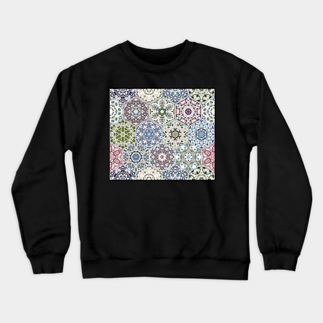 Hexagonal Oriental and ethnic motifs in patterns. Crewneck Sweatshirt by IrinaGuArt